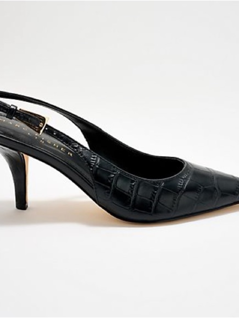 Marc Fisher LTD Dorie2 slingback pumps in a black crocodile-embossed leather - Picture 2 of 8
